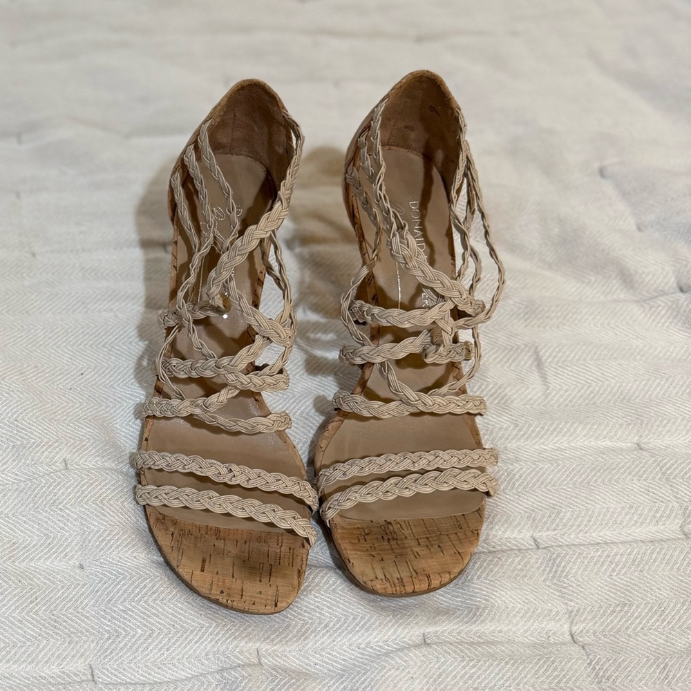 Donald Pliner Tan Braided Strappy Cork Heels